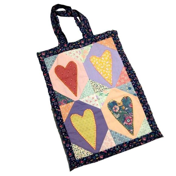 Handmade Handbags - Vintage Patchwork Shoulder Bag Tote Purse Hearts Cottage Grandma Coquette Quilt